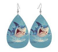 JKDGOJ Angry Shark Pattern Water droplet pendant earrings and leather earrings, suitable as holiday birthday gifts for women
