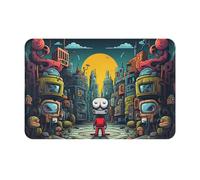 JKDGOJ Anti Slip Floor mat The Mechanical City with red Figures Prints for Indoor and Outdoor Door mats, Suitable for Bedroom and Bathroom entrances 16x24in