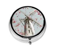 JKDGOJ Atmospheric Windmill Pattern Round Mini Pill Box with 3 compartments for Pill Storage and Portable Travel