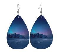 JKDGOJ Aurora Borealis on the Snowy Plains Pattern Water droplet pendant earrings and leather earrings, suitable as holiday birthday gifts for women