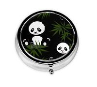 JKDGOJ Bamboo Forest Panda Pattern Round Mini Pill Box with 3 compartments for Pill Storage and Portable Travel