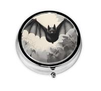 JKDGOJ Bat Print Pattern Round Mini Pill Box with 3 compartments for Pill Storage and Portable Travel
