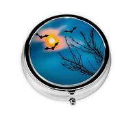 JKDGOJ Bat Under Night Sky Pattern Round Mini Pill Box with 3 compartments for Pill Storage and Portable Travel