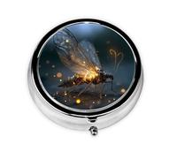 JKDGOJ Beautiful Fireflies Pattern Round Mini Pill Box with 3 compartments for Pill Storage and Portable Travel