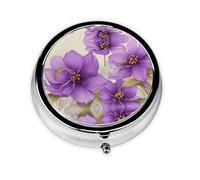 JKDGOJ Beautiful Purple Flowers Pattern Round Mini Pill Box with 3 compartments for Pill Storage and Portable Travel