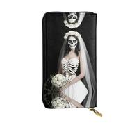 JKDGOJ Beautiful skeleton bride Prints Women's leather long handheld wallet large capacity credit card zipper bag