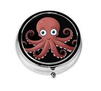 JKDGOJ Big-Eyed Octopus Pattern Round Mini Pill Box with 3 compartments for Pill Storage and Portable Travel