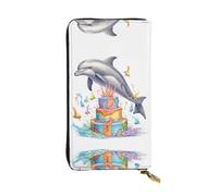 JKDGOJ Birthday dolphin Prints Women's leather long handheld wallet large capacity credit card zipper bag
