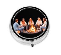 JKDGOJ Bonfire Party Pattern Round Mini Pill Box with 3 compartments for Pill Storage and Portable Travel