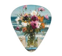 JKDGOJ Bouquet of flowers on the beach Pattern Guitar plectrum 12 pieces with three thickness plectrum combinations suitable for bass and ukulele