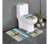 JKDGOJ Bouquet of Flowers on The Beach Picture 3 Piece Bathroom Rugs Set - Non-Slip Bath Rug Set - Easy to Clean and Maintain - Moisture Blocking and Durable