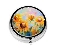 JKDGOJ Brightly Colored Sunflowers Pattern Round Mini Pill Box with 3 compartments for Pill Storage and Portable Travel