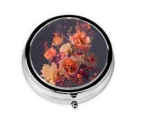 JKDGOJ Burning Flowers Pattern Round Mini Pill Box with 3 compartments for Pill Storage and Portable Travel