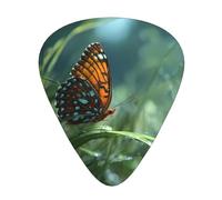 JKDGOJ Butterflies on the grass Pattern Guitar plectrum 12 pieces with three thickness plectrum combinations suitable for bass and ukulele