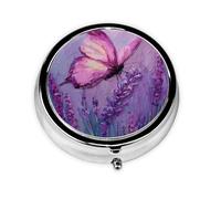 JKDGOJ Butterfly and Lavender Romance Pattern Round Mini Pill Box with 3 compartments for Pill Storage and Portable Travel