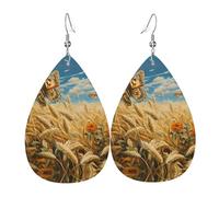 JKDGOJ Butterfly in the wheat field Pattern Water droplet pendant earrings and leather earrings, suitable as holiday birthday gifts for women