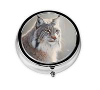 JKDGOJ Canada Lynx Pattern Round Mini Pill Box with 3 compartments for Pill Storage and Portable Travel
