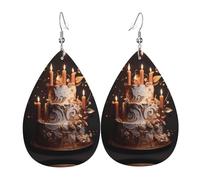 JKDGOJ Candles on the cake Pattern Water droplet pendant earrings and leather earrings, suitable as holiday birthday gifts for women