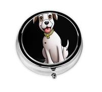 JKDGOJ Cartoon Little White Dog Pattern Round Mini Pill Box with 3 compartments for Pill Storage and Portable Travel
