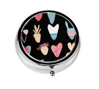 JKDGOJ Cartoon Love Heart Shape Pattern Round Mini Pill Box with 3 compartments for Pill Storage and Portable Travel