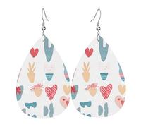 JKDGOJ Cartoon love heart shape Pattern Water droplet pendant earrings and leather earrings, suitable as holiday birthday gifts for women