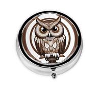 JKDGOJ Cartoon Owl Pattern Round Mini Pill Box with 3 compartments for Pill Storage and Portable Travel