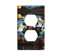 JKDGOJ Cartoon pirate ship Prints Dual socket wall panel household power cover durable for decorative sockets and switches