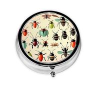 JKDGOJ Cartoon Small Insects Pattern Round Mini Pill Box with 3 compartments for Pill Storage and Portable Travel