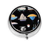 JKDGOJ Cartoon Transportation Pattern Round Mini Pill Box with 3 compartments for Pill Storage and Portable Travel