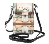 JKDGOJ Cat Shape Milk Tea Prints Crossbody bag, mobile phone bag, women's small wallet, a practical gift suitable for going out, exercising, and shopping