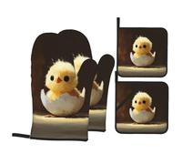 JKDGOJ Chick Hatching from an Egg Picture Oven Mitts Pot Holders Set of 4 for Kitchen Baking - Waterproof, Heat-Resistant, and Durable