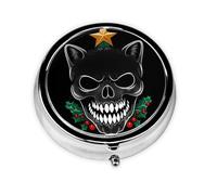 JKDGOJ Christmas bat Head Pattern Round Mini Pill Box with 3 compartments for Pill Storage and Portable Travel