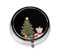 JKDGOJ Christmas Cartoon Bear Pattern Round Mini Pill Box with 3 compartments for Pill Storage and Portable Travel