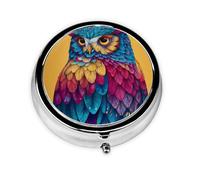 JKDGOJ Colorful owl Pattern Round Mini Pill Box with 3 compartments for Pill Storage and Portable Travel