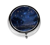 JKDGOJ Constellations in The Stars Pattern Round Mini Pill Box with 3 compartments for Pill Storage and Portable Travel
