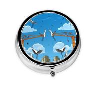 JKDGOJ Construction Site Cartoon Crane Pattern Round Mini Pill Box with 3 compartments for Pill Storage and Portable Travel