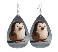 JKDGOJ Cookie penguin Pattern Water droplet pendant earrings and leather earrings, suitable as holiday birthday gifts for women