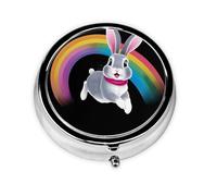 JKDGOJ Crossing The Rainbow Pattern Round Mini Pill Box with 3 compartments for Pill Storage and Portable Travel