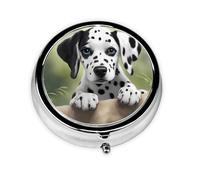 JKDGOJ Cute Dalmatian Pattern Round Mini Pill Box with 3 compartments for Pill Storage and Portable Travel