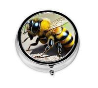 JKDGOJ Cute Little bee Pattern Round Mini Pill Box with 3 compartments for Pill Storage and Portable Travel