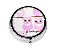 JKDGOJ Cute owl Pattern Round Mini Pill Box with 3 compartments for Pill Storage and Portable Travel