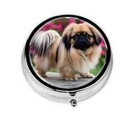 JKDGOJ Cute Pekingese Pattern Round Mini Pill Box with 3 compartments for Pill Storage and Portable Travel
