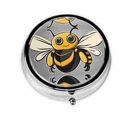 JKDGOJ Cute Yellow bee Pattern Round Mini Pill Box with 3 compartments for Pill Storage and Portable Travel