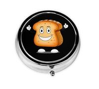 JKDGOJ Dancing Bread Slices Pattern Round Mini Pill Box with 3 compartments for Pill Storage and Portable Travel