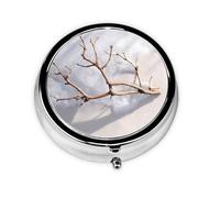 JKDGOJ Dead Branches on The Snow Pattern Round Mini Pill Box with 3 compartments for Pill Storage and Portable Travel