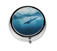JKDGOJ Dolphin Diving Pattern Round Mini Pill Box with 3 compartments for Pill Storage and Portable Travel