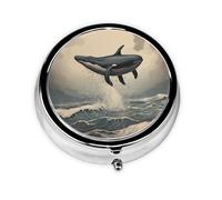 JKDGOJ Dolphin Flying in The air Pattern Round Mini Pill Box with 3 compartments for Pill Storage and Portable Travel