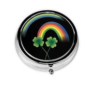 JKDGOJ Double Rainbow Clover Pattern Round Mini Pill Box with 3 compartments for Pill Storage and Portable Travel