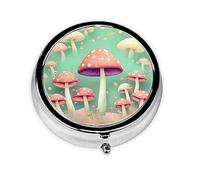 JKDGOJ Dream Mushroom Pattern Round Mini Pill Box with 3 compartments for Pill Storage and Portable Travel
