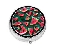 JKDGOJ Dream Watermelon Pattern Round Mini Pill Box with 3 compartments for Pill Storage and Portable Travel